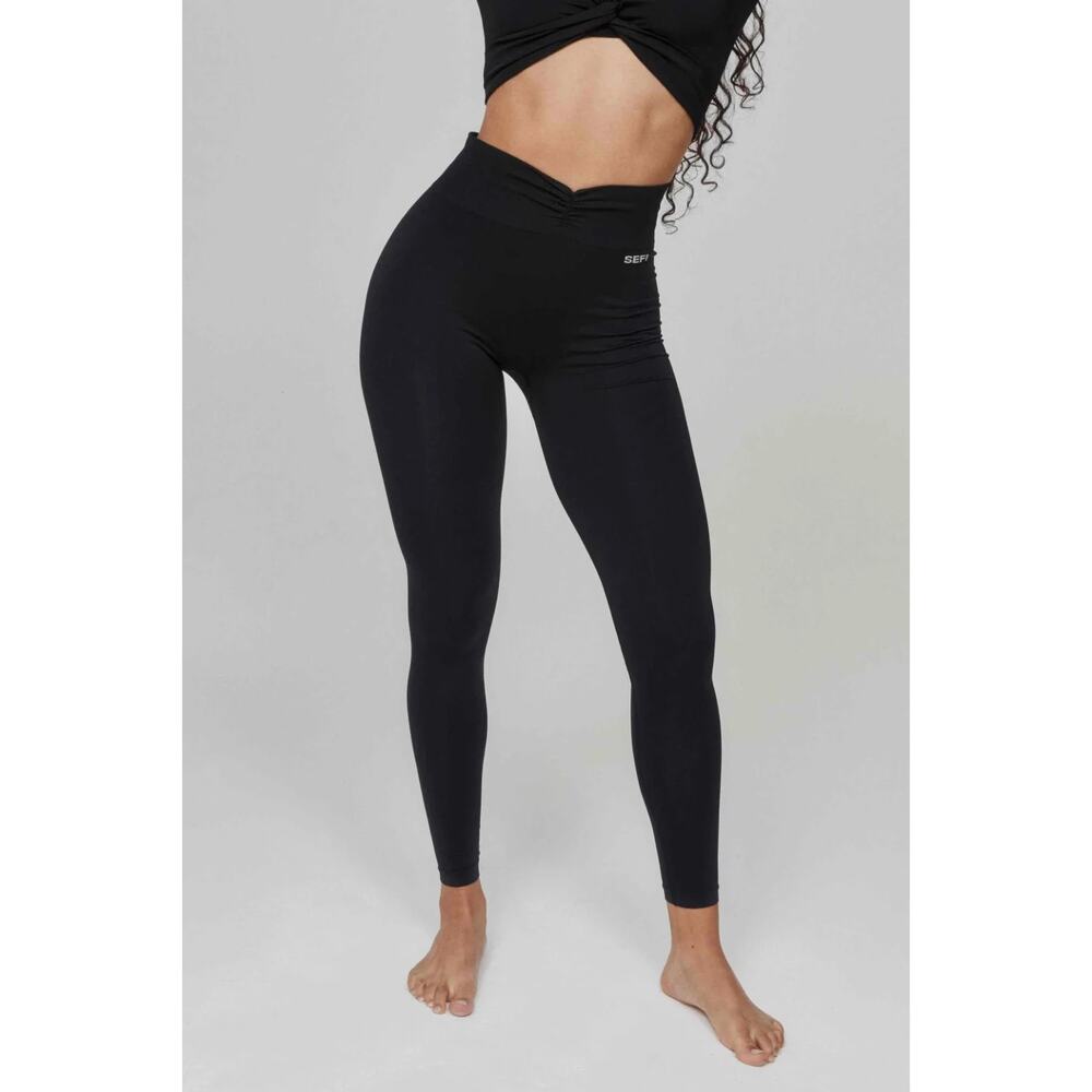 SEFI Butterluxe Med Ruched Waist Leggings Full Length - Black Truffle MSRP $99